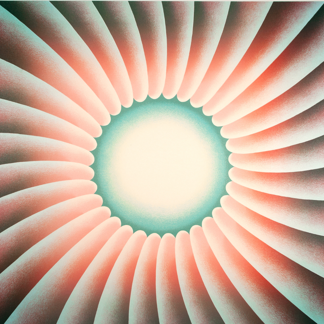 James Gortner collage artwork of bright colors of red, green, yellow and blue